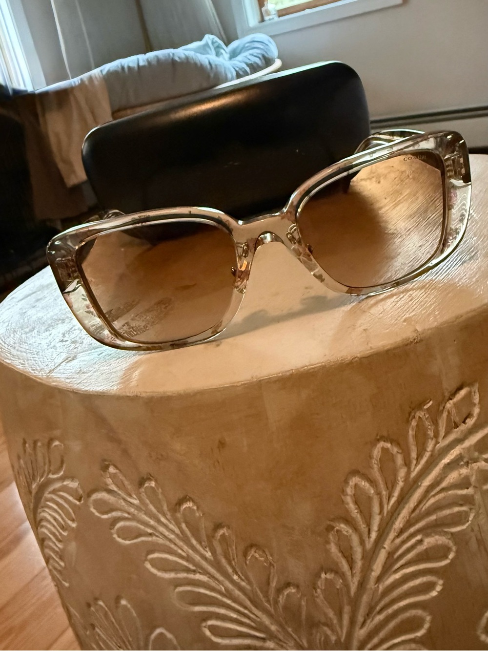 Coach Transparent Beige Frame Brown Gradient Lens Sunglasses